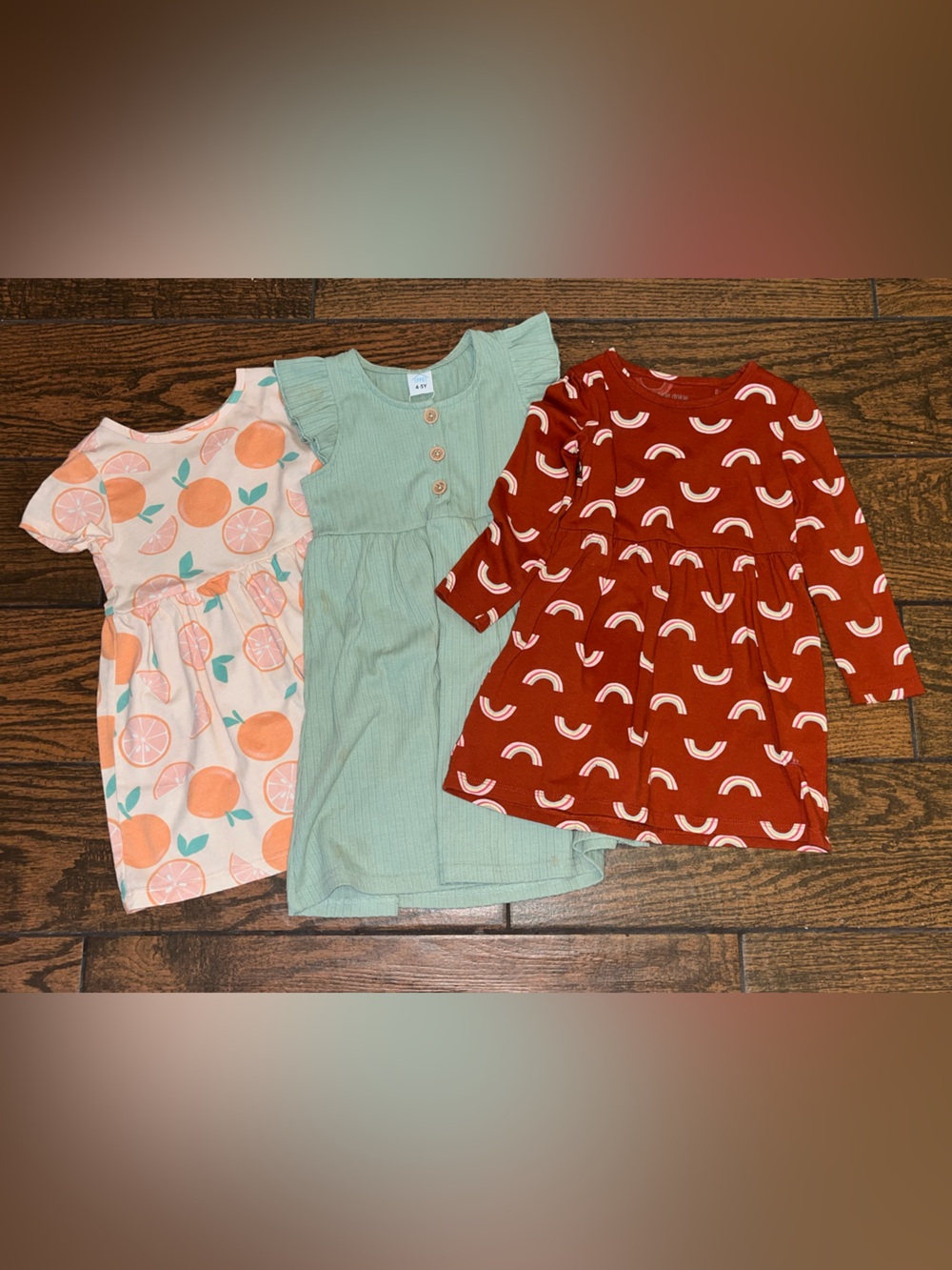 Six Toddler Dresses - Rust Rainbow, Mint Rib, Peach Citrus